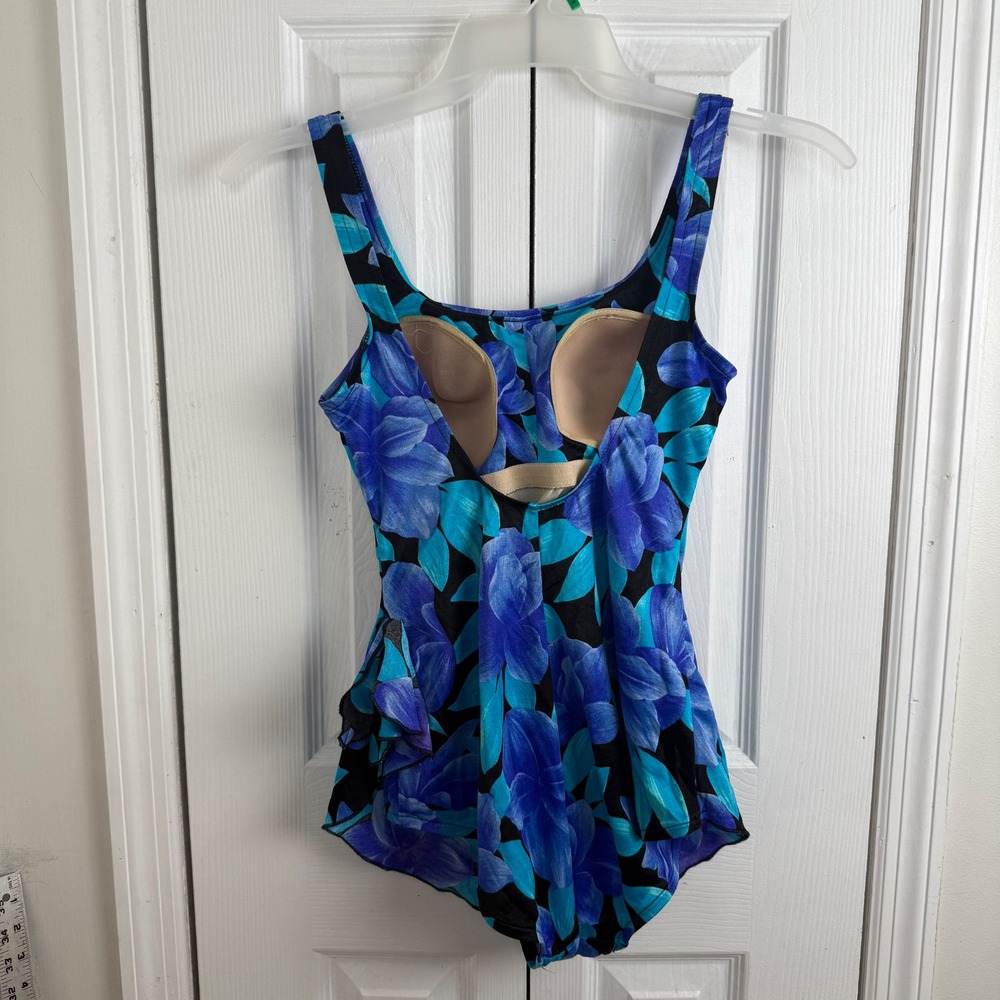 Maxine of Hollywood Floral One Piece Swimsuit 14 Blue Retro Tropical Swim - Picture 5 of 8